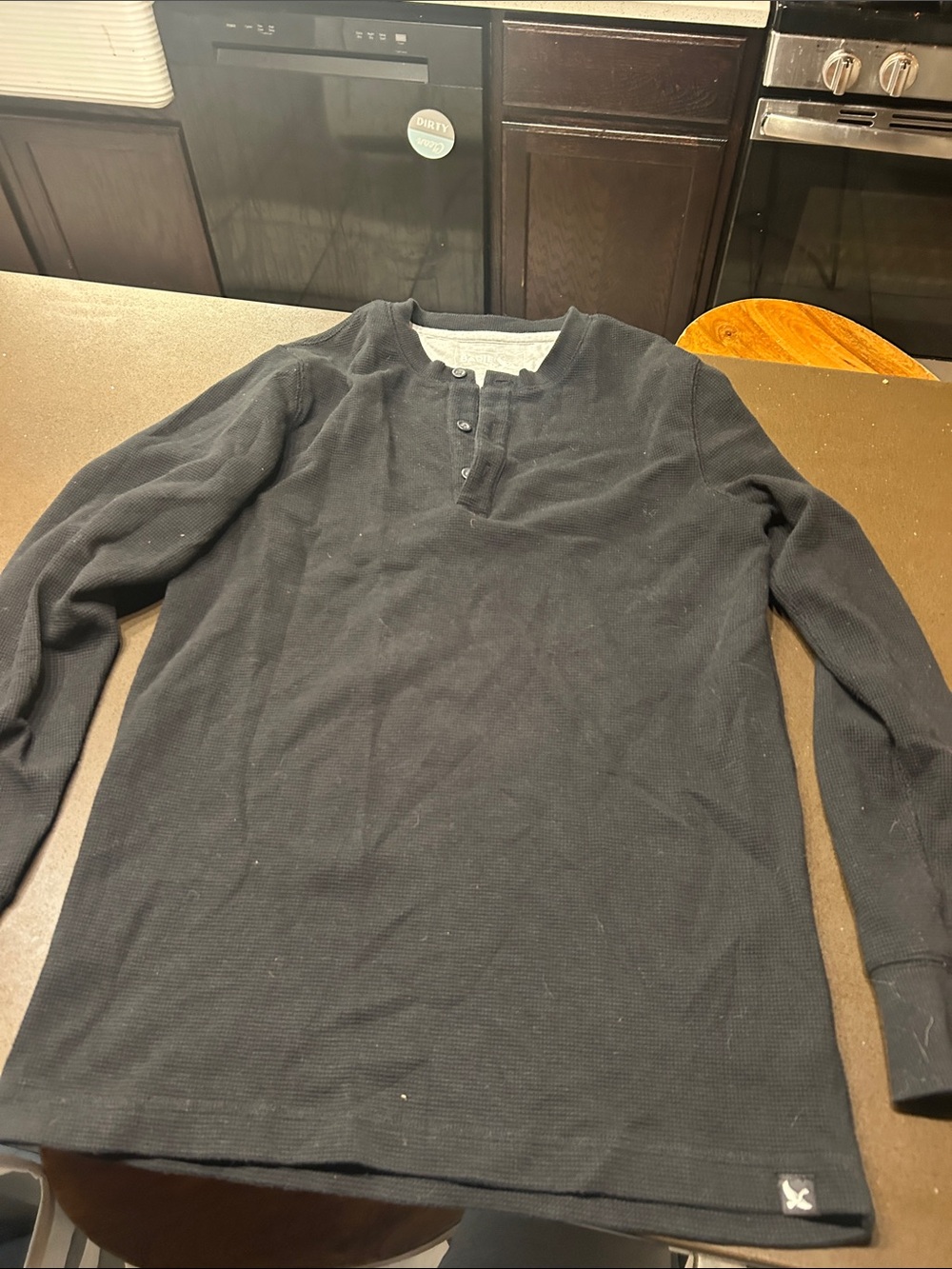 Eddie Bauer Black Long-Sleeve Henley Shirt